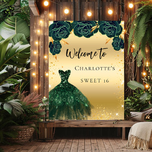 16 groene gouden sierbloemen welkom poster