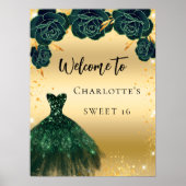 16 groene gouden sierbloemen welkom poster (Voorkant)