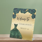 16 groene gouden sierbloemen welkom reclamebord met voetstuk