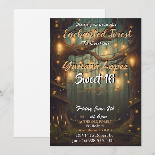 16 Invitaties in het bos Kaart (Voorkant / Achterkant)