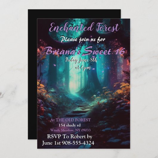 16 Invitaties in het bos Kaart (Voorkant / Achterkant)