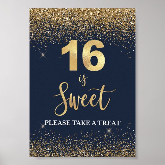 16 is Sweet Neem een Treat Navy & Gold Sign. Poster (Voorkant)
