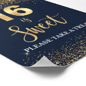 16 is Sweet Neem een Treat Navy & Gold Sign. Poster (Hoek)
