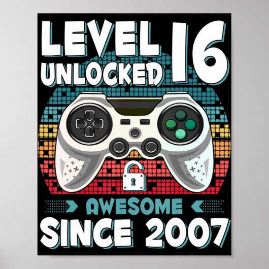 16 jaar BDay Son Boy Fun Gamer 16 jaar oude geboor Poster (Voorkant)