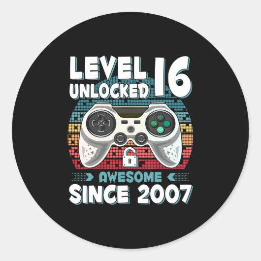 16 jaar BDay Son Boy Fun Gamer 16 jaar oude geboor Ronde Sticker (Voorkant)