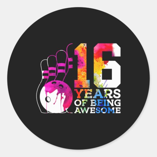 16 jaar Geweldige bowling 16e verjaardag Ronde Sticker (Voorkant)