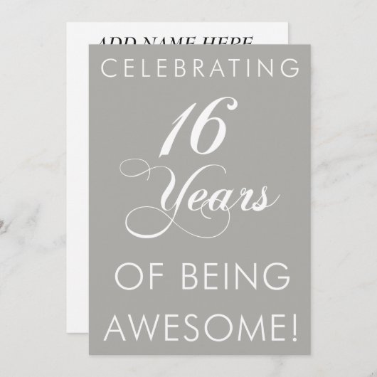 16 jaar Geweldige uitgenodigd zijn Kaart (Voorkant / Achterkant)