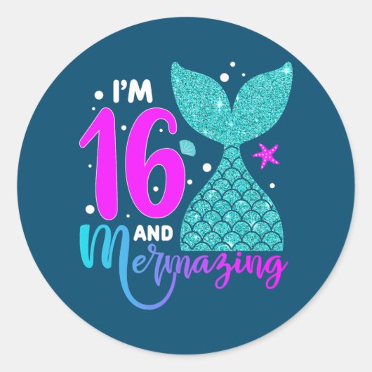 16 jaar oud meisje Tweede 16e verjaardag Zeemeermi Ronde Sticker (Voorkant)