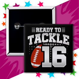 16 Jaar Oud Tackle Football Party 16e Verjaardag Vierkante Button 5,1 Cm