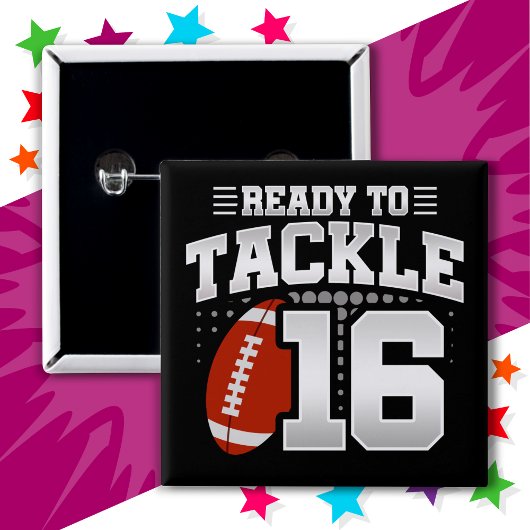 16 Jaar Oud Tackle Football Party 16e Verjaardag Vierkante Button 5,1 Cm
