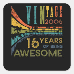 16 jaar oude 2006 16e verjaardag vierkante sticker