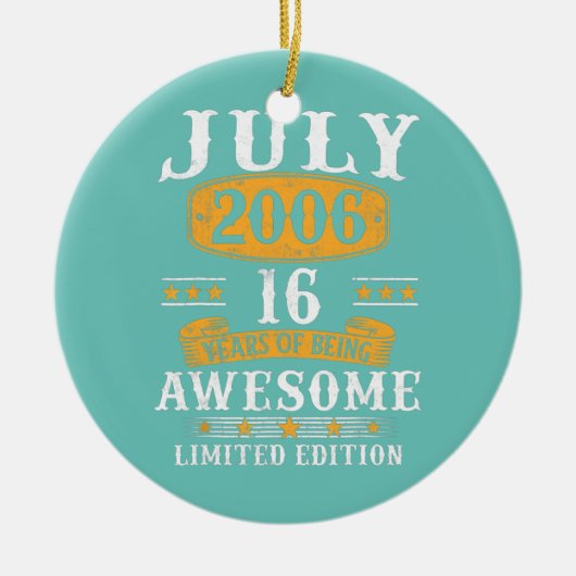 16 jaar oude geschenken Vintage juli 2006 16e verj Keramisch Ornament (Voorkant)