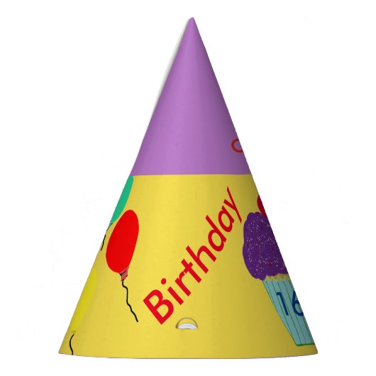 16 jaar Pet Paarse Cupcake Bewerken elke leeftijd Feesthoedjes (Links)