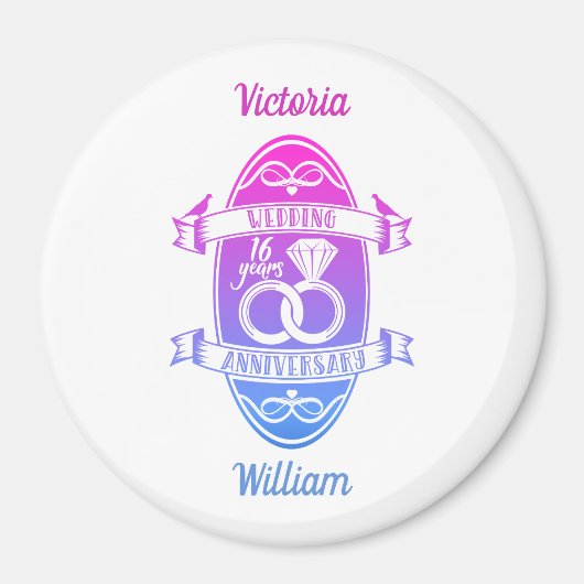 16 jaar zestiende trouwdag magneet (Voorkant)