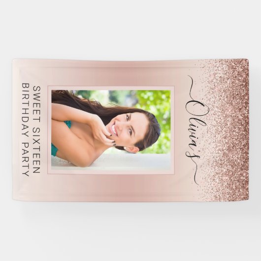 16-jarige foto Blush Pink Glitter Girly Spandoek (Horizontaal)