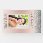 16-jarige foto roze zilver Glitter Girly Spandoek (Horizontaal)