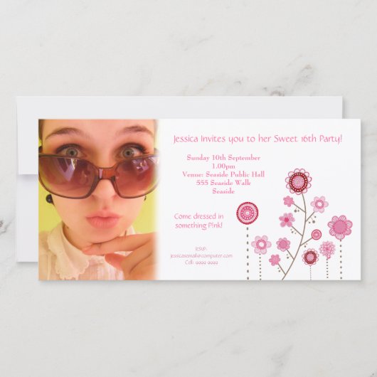 16-jarige fotokaart Sjabloon Sweet 16 (Voorkant)