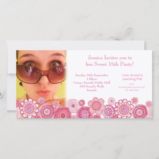 16-jarige fotokaart Sjabloon Sweet 16 (Voorkant)