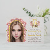 16-jarige meisjes Foto-orchideeën-marmer Folie Uitnodiging (Staand Voorkant)