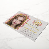 16-jarige meisjes Foto-orchideeën-marmer Folie Uitnodiging (Gedraaid)