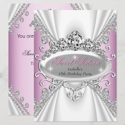 16-jarige prinses Pink Diamonds groot Kaart (Voorkant / Achterkant)