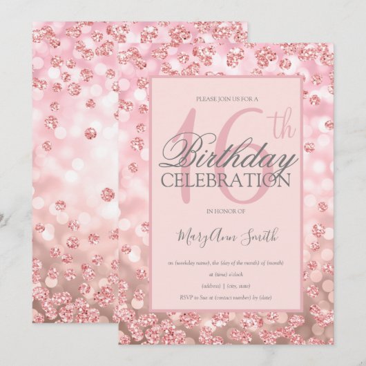 16-jarige Roos Gold Glitter Lights Kaart (Voorkant / Achterkant)