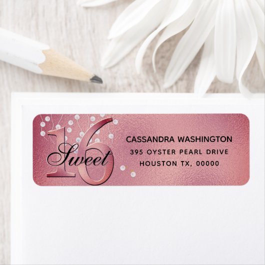 16-jarige roze Folie en parels Etiket (Insitu)