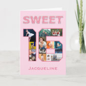 16-jarige roze fotokaart kaart (Voorkant)