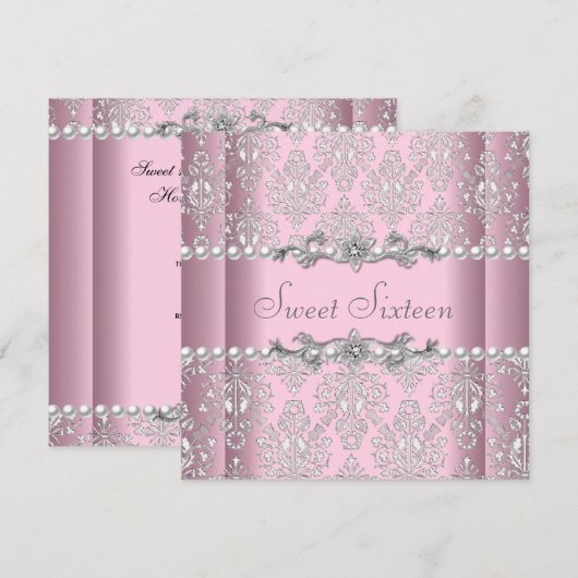 16-jarige roze zilverwitte paarse kant kaart (Voorkant / Achterkant)