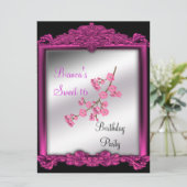 16-jarige uitnodiging roze (Staand voorkant)