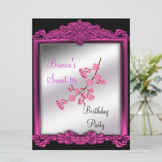 16-jarige uitnodiging roze (Staand voorkant)