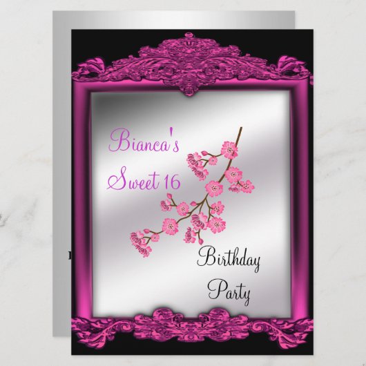 16-jarige uitnodiging roze (Voorkant / Achterkant)