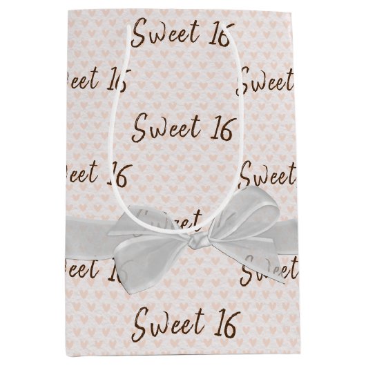 16-jarige zweet op harten medium cadeauzakje (Voorkant)