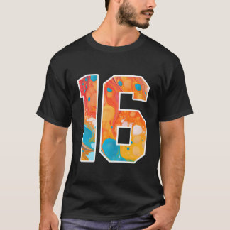 16 Kleurrijke Sportteam Nummers Voor- En Achterkan T-shirt