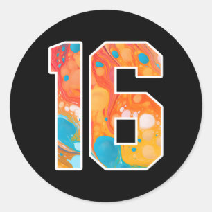 16 kleurrijke sportteamnummers voor en achter ronde sticker