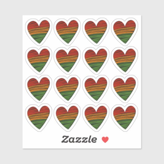 16 Kwanzaa Juneteenth Red Black Green Paint Hearts Sticker (Vel)