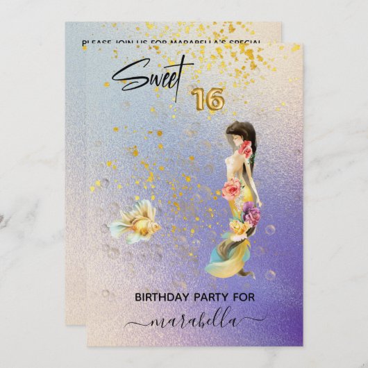 *~* 16 LIEVE ZESTIEN Ombre Zeemeermin Verjaardag Kaart (Voorkant / Achterkant)