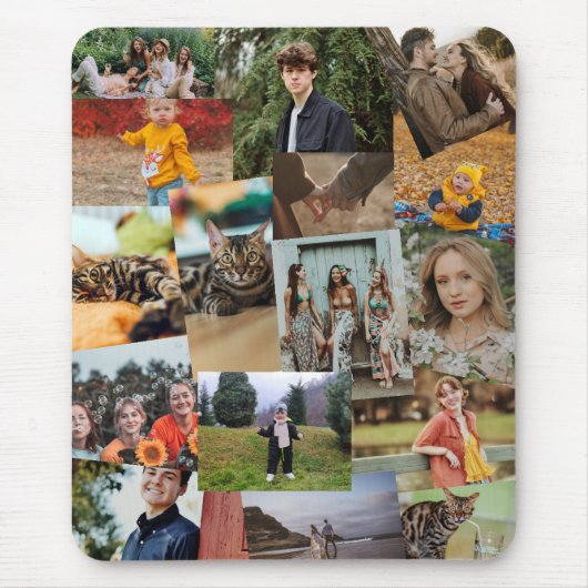 16 lukraak overlappende foto's Collage Sjabloon Muismat (Voorkant)