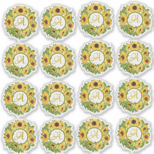 16 Monogram Zonnebloem Stickers Aanpasbaar (Voorkant)