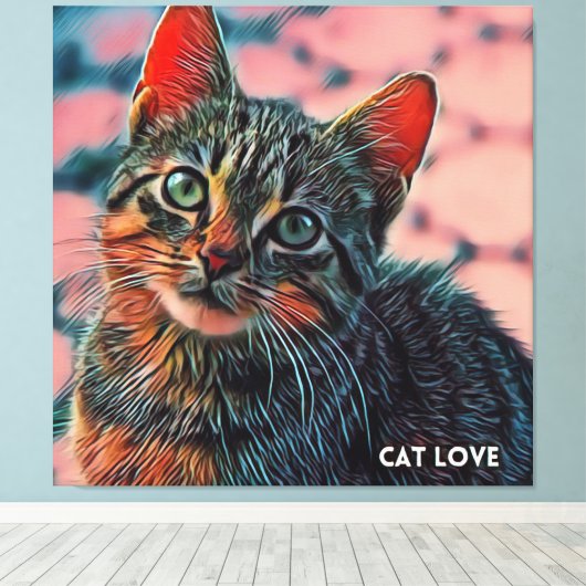 16. Mooie schattige koele kleurrijke mooie kat Canvas Afdruk (Insitu (Houten vloer))
