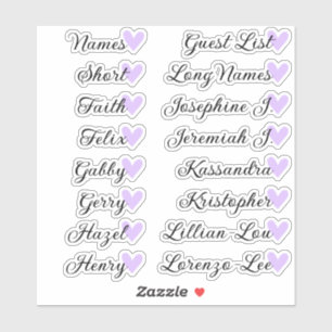 16 Namen Aangepaste Gastlijst Calligrafie Lila Har Sticker