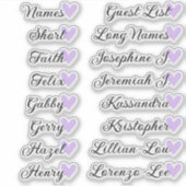 16 Namen Aangepaste Gastlijst Calligrafie Lila Har Sticker (Voorkant)