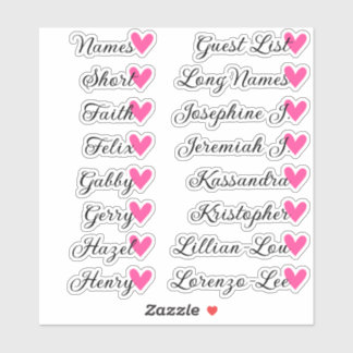 16 Namen Aangepaste Gastlijst Calligrafie Roze Har Sticker