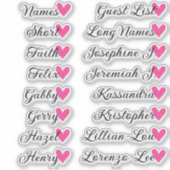16 Namen Aangepaste Gastlijst Calligrafie Roze Har Sticker (Voorkant)