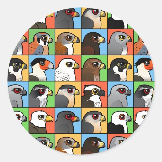 16 Noord-Amerikaanse Raptorprofielen (betegeld) Ronde Sticker (Voorkant)