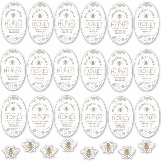 16 of 32oz Waterdichte Queenline Honey Jar Labels (Voorkant)