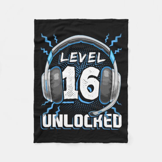 16 Ontgrendeld Videogame 16e verjaardag PC Gaming Fleece Deken (Voorkant)
