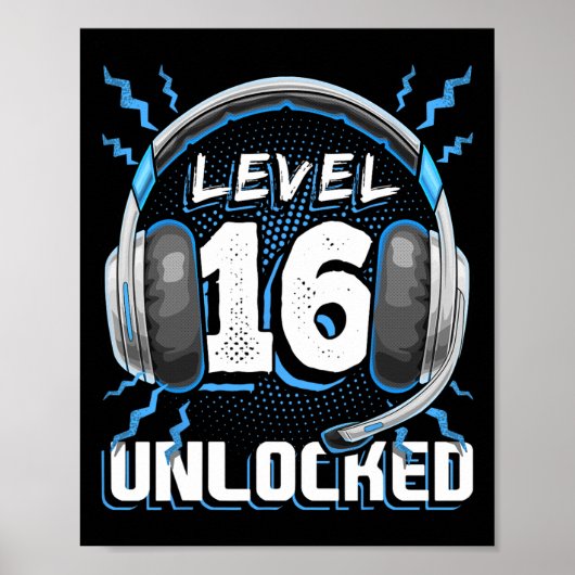 16 Ontgrendeld Videogame 16e verjaardag PC Gaming  Poster (Voorkant)