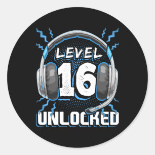 16 Ontgrendeld Videogame 16e verjaardag PC Gaming Ronde Sticker