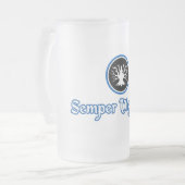 16 oz. Frosted Glass Semper Vigilanstein Matglas Bierpul (Voorkant links)